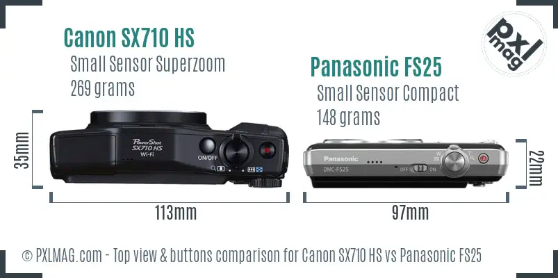 Canon SX710 HS vs Panasonic FS25 top view buttons comparison Canon SX710 HS vs Panasonic FS25 top view buttons comparison