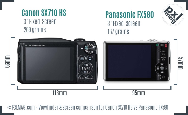 Canon SX710 HS vs Panasonic FX580 Screen and Viewfinder comparison