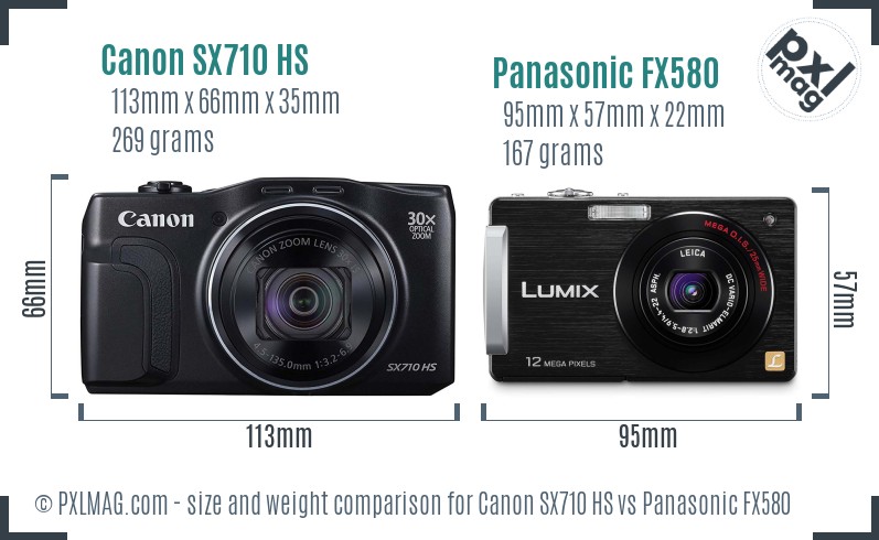 Canon SX710 HS vs Panasonic FX580 size comparison Canon SX710 HS vs Panasonic FX580 size comparison