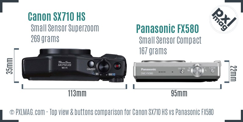 Canon SX710 HS vs Panasonic FX580 top view buttons comparison
