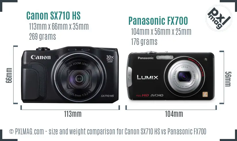 Canon SX710 HS vs Panasonic FX700 size comparison