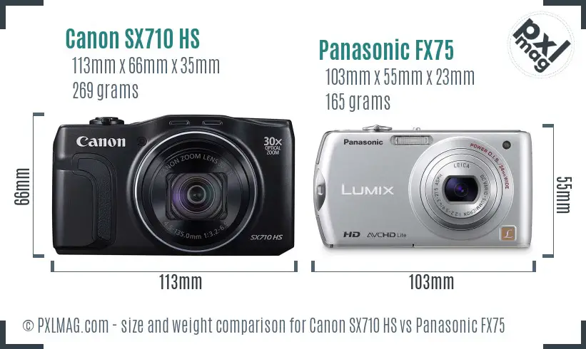 Canon SX710 HS vs Panasonic FX75 size comparison Canon SX710 HS vs Panasonic FX75 size comparison