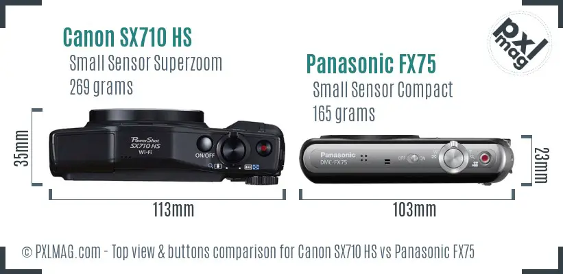 Canon SX710 HS vs Panasonic FX75 top view buttons comparison