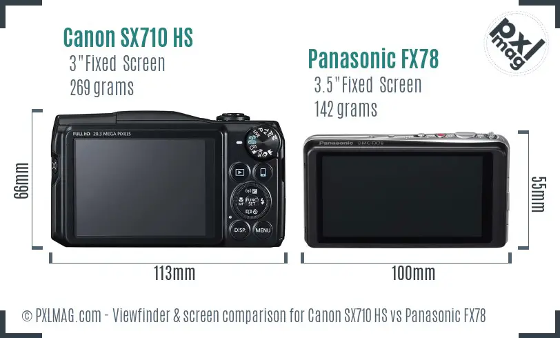 Canon SX710 HS vs Panasonic FX78 Screen and Viewfinder comparison