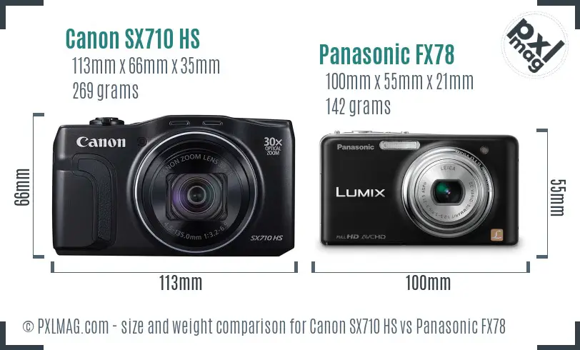 Canon SX710 HS vs Panasonic FX78 size comparison