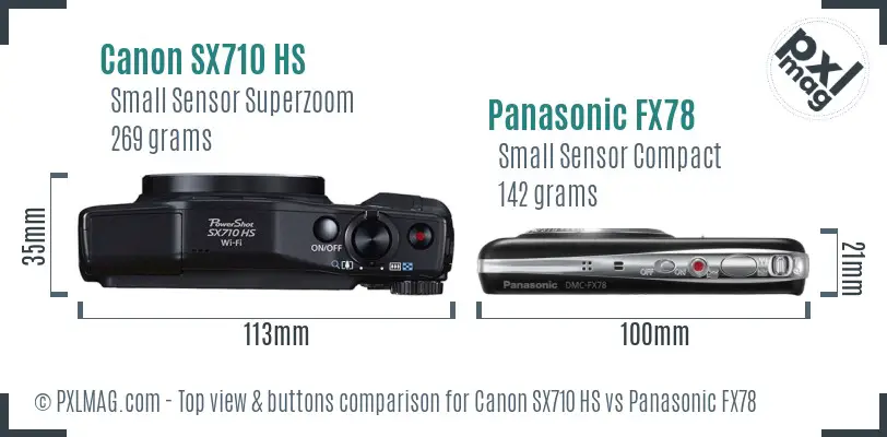 Canon SX710 HS vs Panasonic FX78 top view buttons comparison