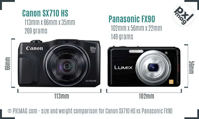 Canon SX710 HS vs Panasonic FX90 size comparison