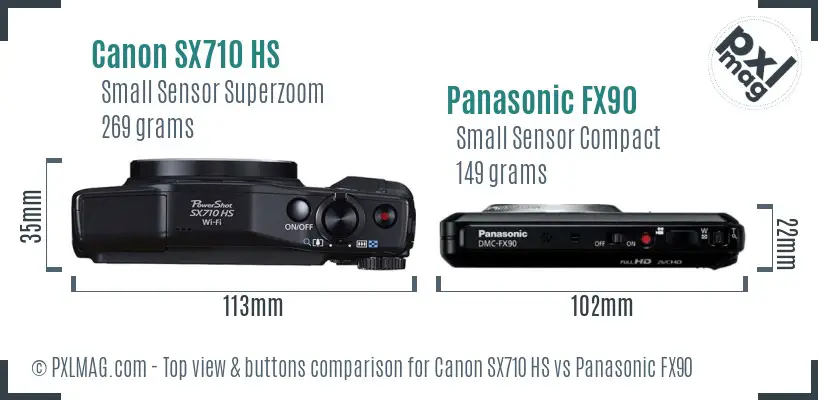 Canon SX710 HS vs Panasonic FX90 top view buttons comparison