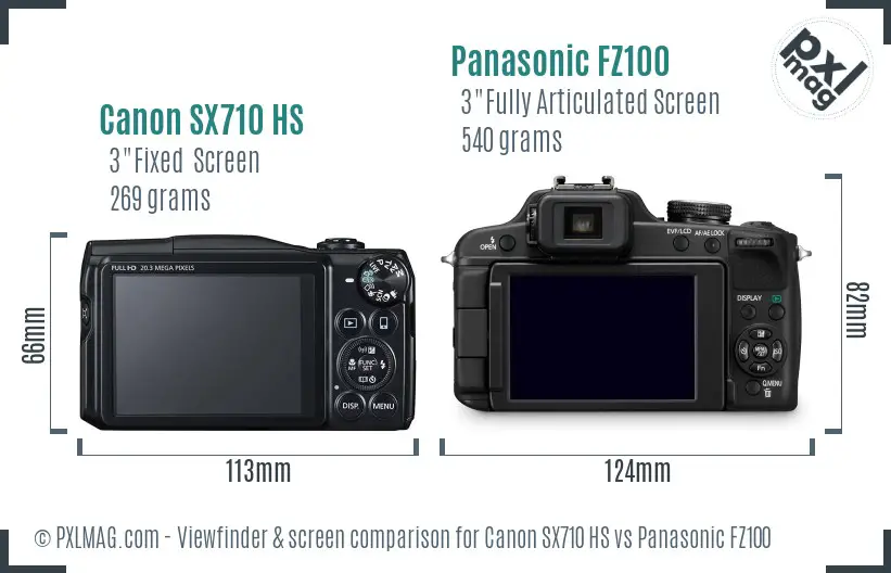 Canon SX710 HS vs Panasonic FZ100 Screen and Viewfinder comparison