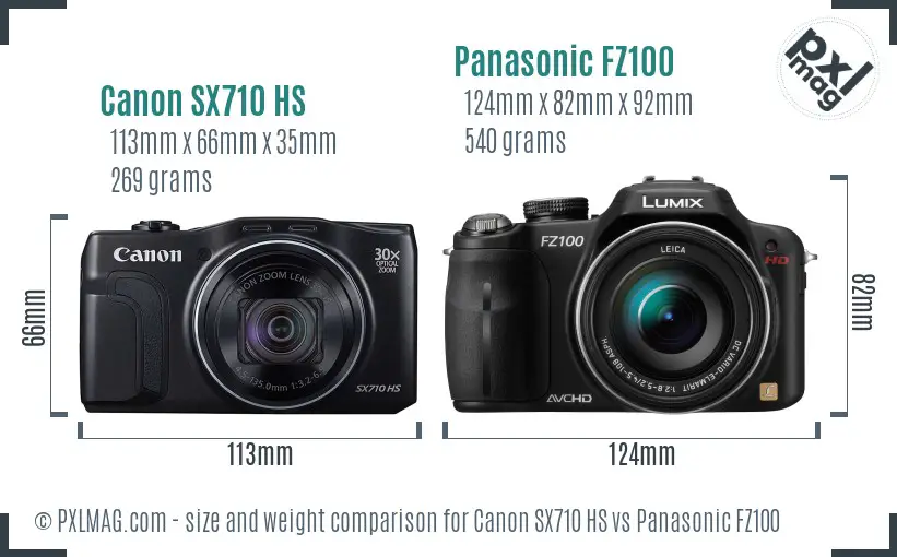 Canon SX710 HS vs Panasonic FZ100 size comparison