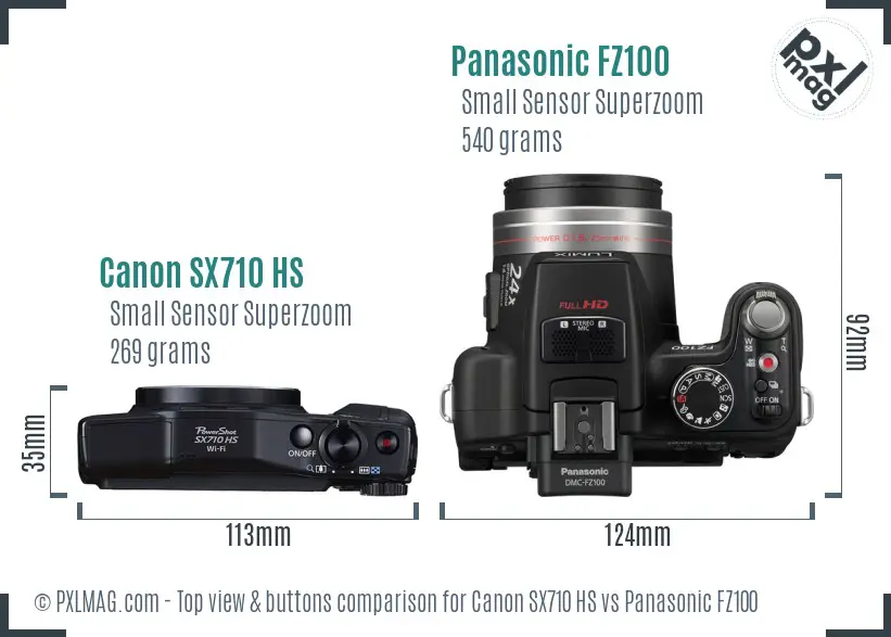 Canon SX710 HS vs Panasonic FZ100 top view buttons comparison