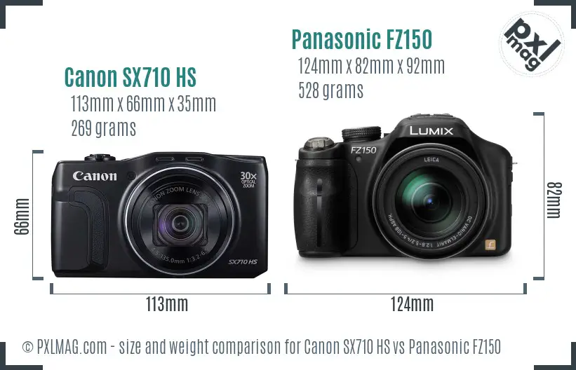 Canon SX710 HS vs Panasonic FZ150 size comparison