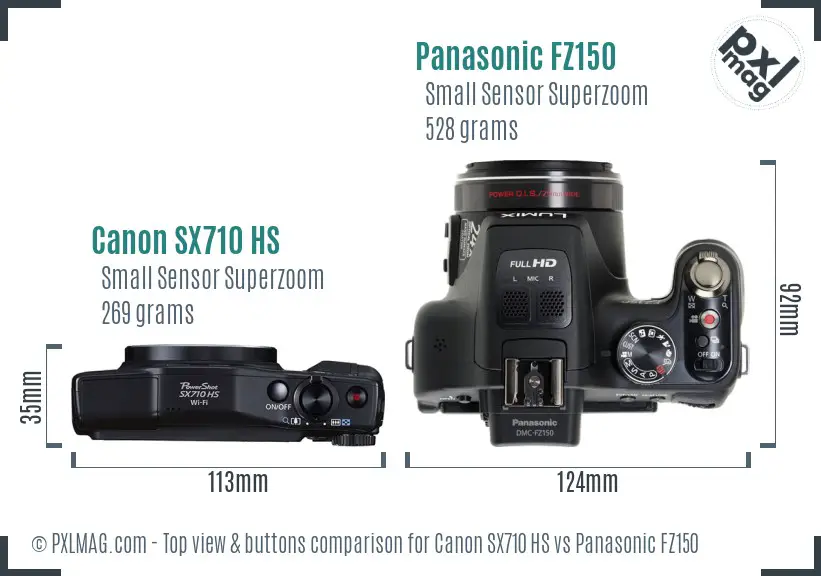 Canon SX710 HS vs Panasonic FZ150 top view buttons comparison