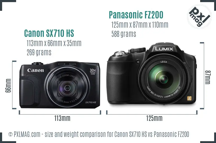 Canon SX710 HS vs Panasonic FZ200 size comparison