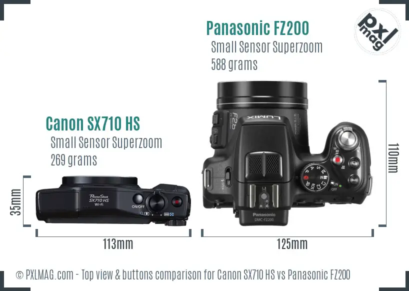 Canon SX710 HS vs Panasonic FZ200 top view buttons comparison