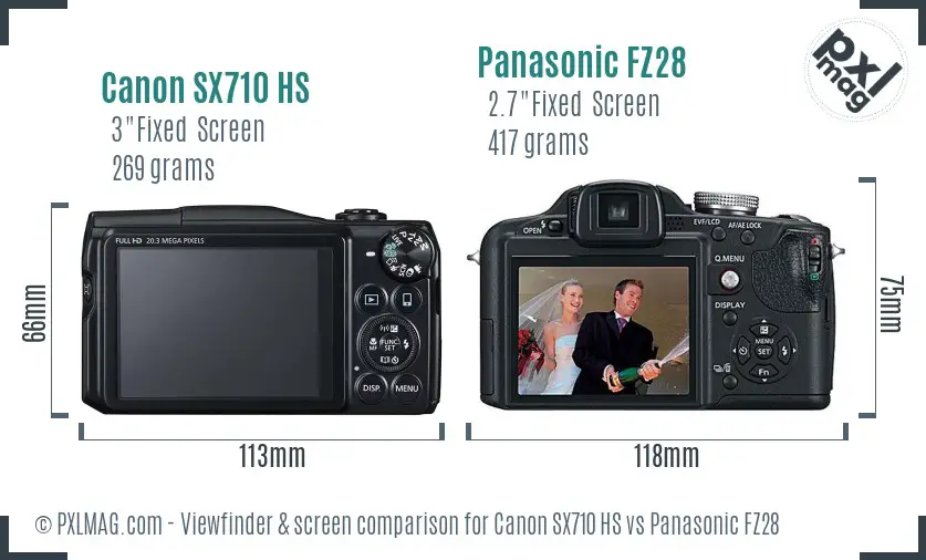 Canon SX710 HS vs Panasonic FZ28 Screen and Viewfinder comparison