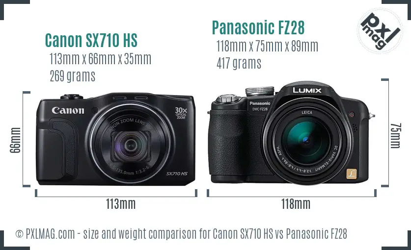 Canon SX710 HS vs Panasonic FZ28 size comparison