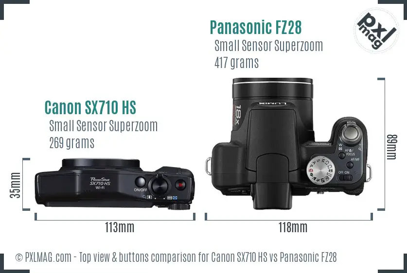 Canon SX710 HS vs Panasonic FZ28 top view buttons comparison