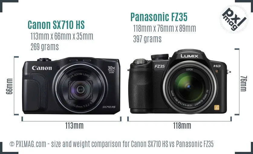 Canon SX710 HS vs Panasonic FZ35 size comparison