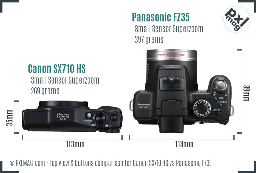Canon SX710 HS vs Panasonic FZ35 top view buttons comparison