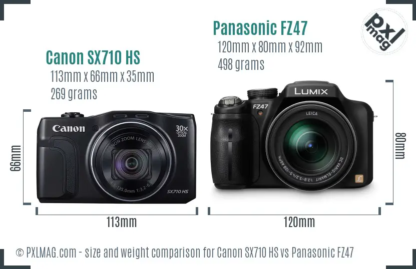 Canon SX710 HS vs Panasonic FZ47 size comparison