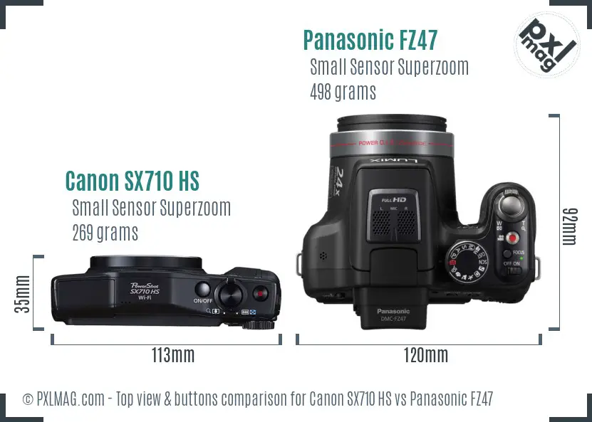 Canon SX710 HS vs Panasonic FZ47 top view buttons comparison