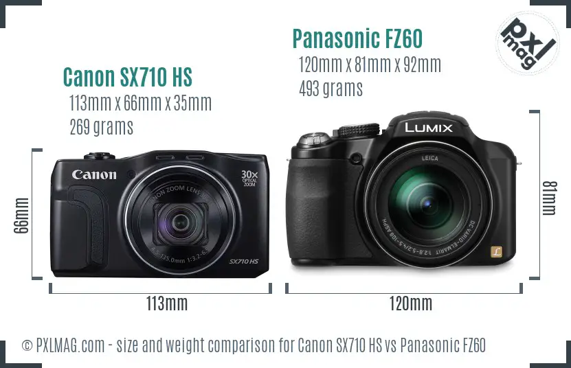Canon SX710 HS vs Panasonic FZ60 size comparison Canon SX710 HS vs Panasonic FZ60 size comparison