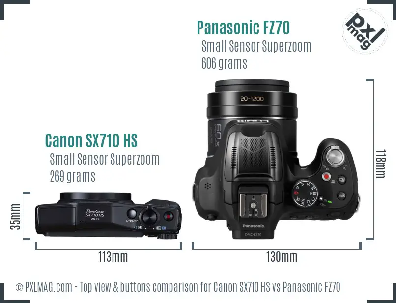 Canon SX710 HS vs Panasonic FZ70 top view buttons comparison