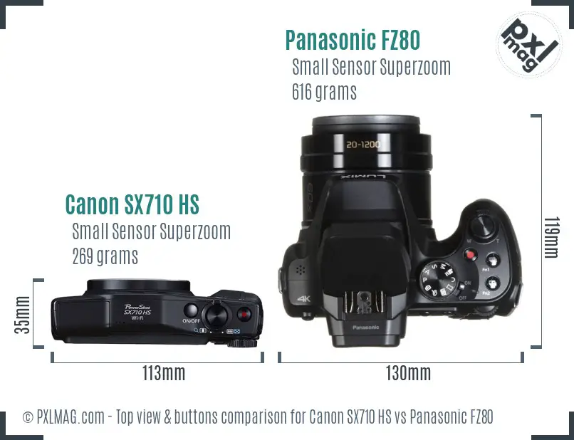 Canon SX710 HS vs Panasonic FZ80 top view buttons comparison Canon SX710 HS vs Panasonic FZ80 top view buttons comparison