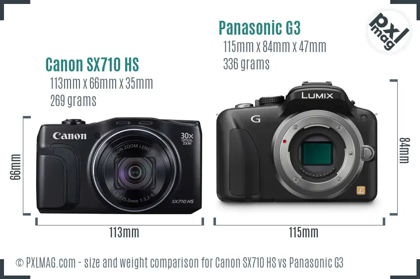 Canon SX710 HS vs Panasonic G3 size comparison