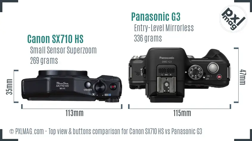 Canon SX710 HS vs Panasonic G3 top view buttons comparison