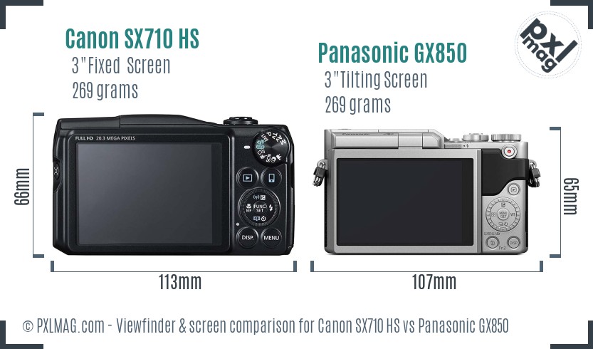 Canon SX710 HS vs Panasonic GX850 Screen and Viewfinder comparison