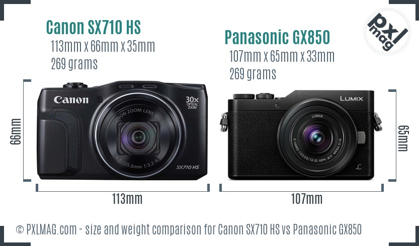 Canon SX710 HS vs Panasonic GX850 size comparison
