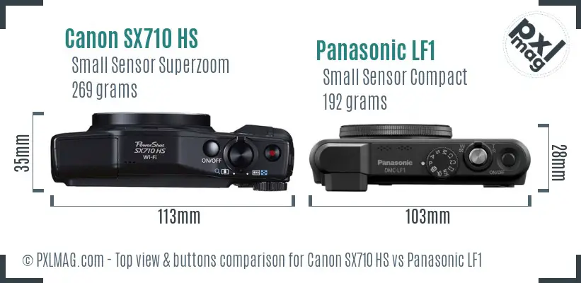 Canon SX710 HS vs Panasonic LF1 top view buttons comparison