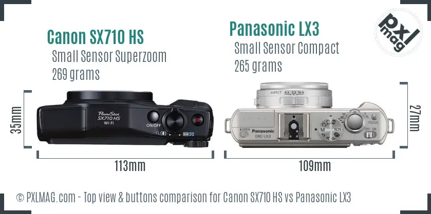 Canon SX710 HS vs Panasonic LX3 top view buttons comparison