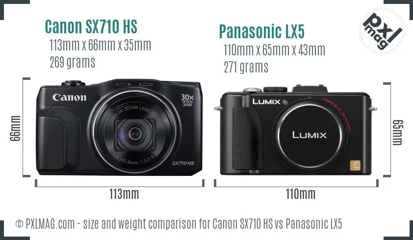 Canon SX710 HS vs Panasonic LX5 size comparison