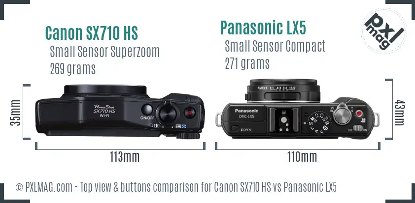 Canon SX710 HS vs Panasonic LX5 top view buttons comparison