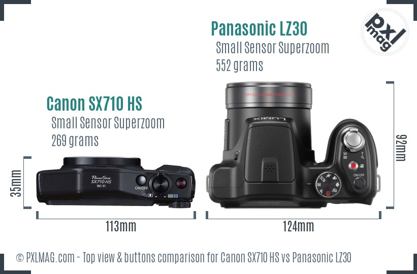 Canon SX710 HS vs Panasonic LZ30 top view buttons comparison