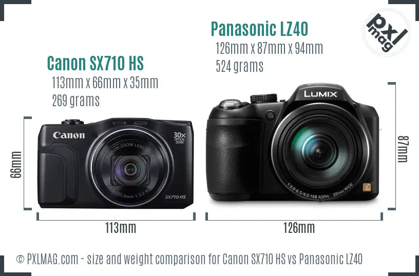 Canon SX710 HS vs Panasonic LZ40 size comparison