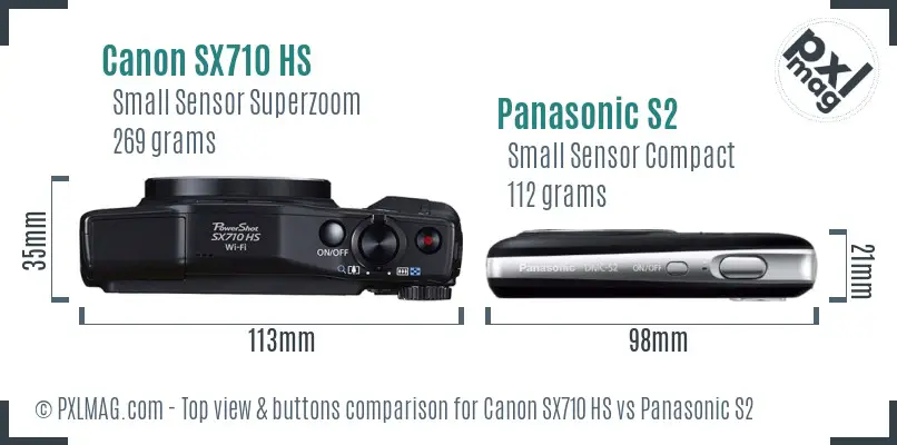 Canon SX710 HS vs Panasonic S2 top view buttons comparison