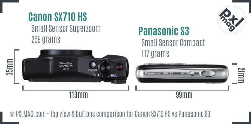 Canon SX710 HS vs Panasonic S3 top view buttons comparison