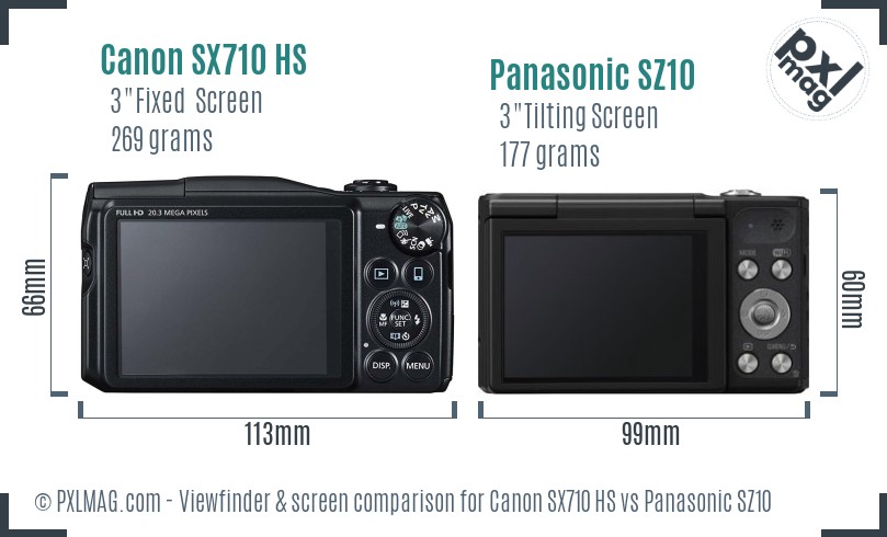 Canon SX710 HS vs Panasonic SZ10 Screen and Viewfinder comparison