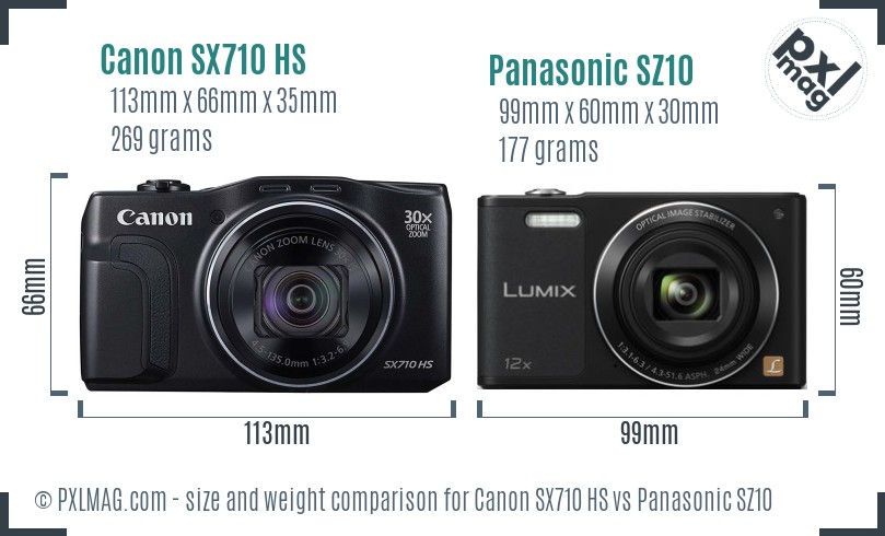 Canon SX710 HS vs Panasonic SZ10 size comparison