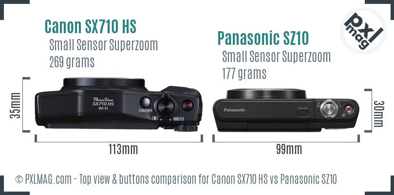 Canon SX710 HS vs Panasonic SZ10 top view buttons comparison