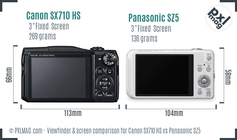 Canon SX710 HS vs Panasonic SZ5 Screen and Viewfinder comparison
