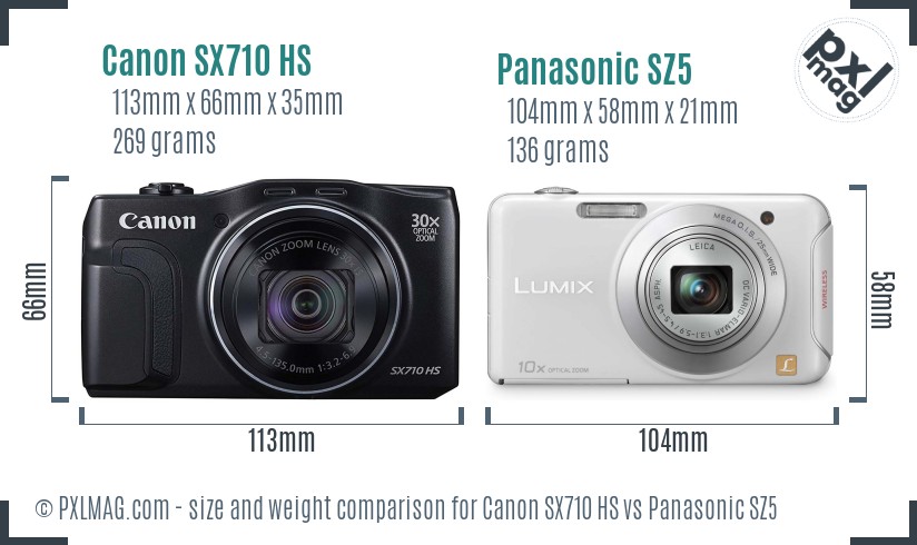 Canon SX710 HS vs Panasonic SZ5 size comparison
