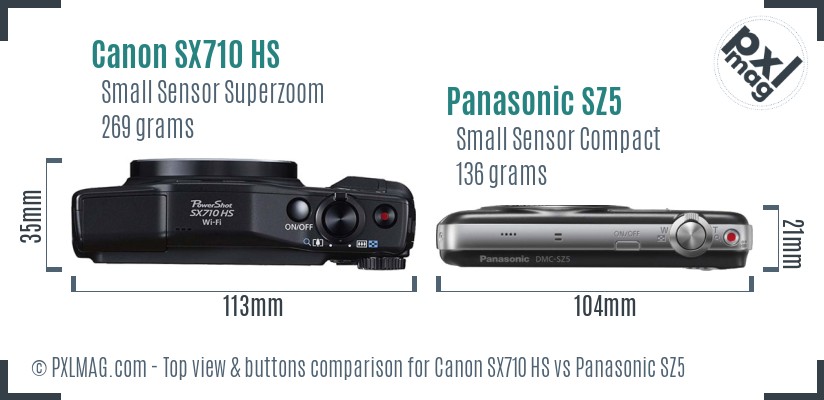 Canon SX710 HS vs Panasonic SZ5 top view buttons comparison