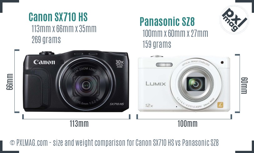 Canon SX710 HS vs Panasonic SZ8 size comparison