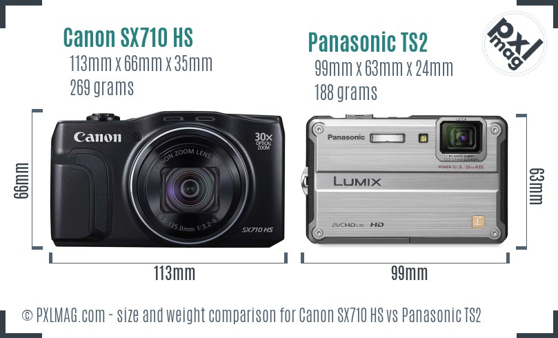 Canon SX710 HS vs Panasonic TS2 size comparison