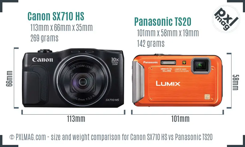 Canon SX710 HS vs Panasonic TS20 size comparison Canon SX710 HS vs Panasonic TS20 size comparison